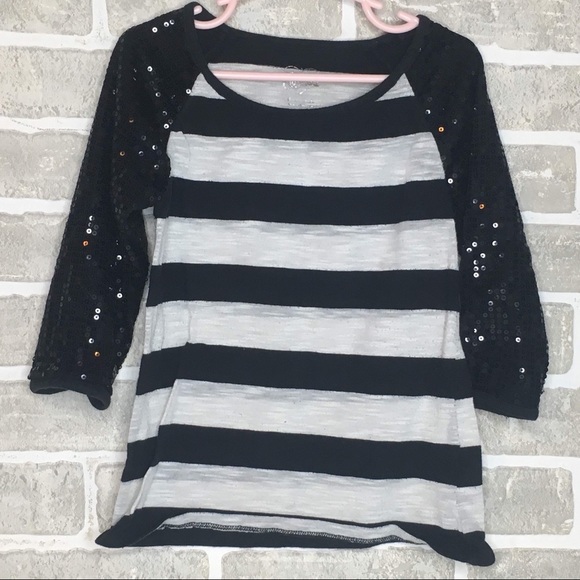 black sequin stripe long sleeve top